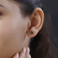 Premium Bohemian Moldavite Earrings, Stud Earrings, Solitaire Studs, Moldavite Earrings, Sterling Silver Earrings 0.75 Ctw -Jewelry store 3576517 2