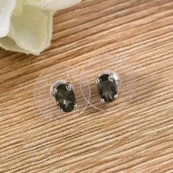 Premium Bohemian Moldavite Earrings, Stud Earrings, Solitaire Studs, Moldavite Earrings, Sterling Silver Earrings 0.75 Ctw -Jewelry store 3576517 3