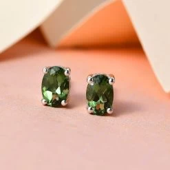 Premium Bohemian Moldavite Earrings, Stud Earrings, Solitaire Studs, Moldavite Earrings, Sterling Silver Earrings 0.75 Ctw -Jewelry store 3576517 4