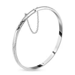 Sterling Silver Bangle Bracelet, Textured Bangle, Silver Bracelet (8.00 In) 7.80 Grams