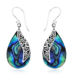 Abalone Shell Drop Earrings For Women In Sterling Silver, Fishhook Earrings, Gift For Her