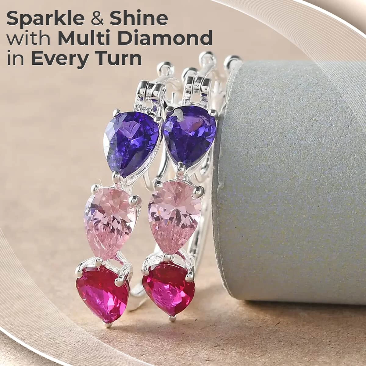 Simulated Multi Diamond Hoop Earrings In Sterling Silver, Silver Hoops For Women, Three Stone Jewelry 5.75 Ctw 4 Simulated Multi Diamond Hoop Earrings In Sterling Silver, Silver Hoops For Women, Three Stone Jewelry 5.75 Ctw - Image 2