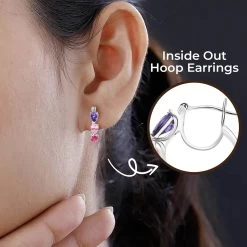 Simulated Multi Diamond Hoop Earrings In Sterling Silver, Silver Hoops For Women, Three Stone Jewelry 5.75 Ctw 12 Simulated Multi Diamond Hoop Earrings In Sterling Silver, Silver Hoops For Women, Three Stone Jewelry 5.75 Ctw -Jewelry store 3593931 2