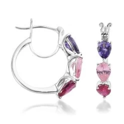 Simulated Multi Diamond Hoop Earrings In Sterling Silver, Silver Hoops For Women, Three Stone Jewelry 5.75 Ctw 14 Simulated Multi Diamond Hoop Earrings In Sterling Silver, Silver Hoops For Women, Three Stone Jewelry 5.75 Ctw -Jewelry store 3593931 4