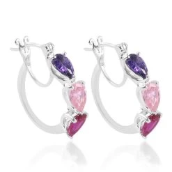 Simulated Multi Diamond Hoop Earrings In Sterling Silver, Silver Hoops For Women, Three Stone Jewelry 5.75 Ctw 15 Simulated Multi Diamond Hoop Earrings In Sterling Silver, Silver Hoops For Women, Three Stone Jewelry 5.75 Ctw -Jewelry store 3593931 5