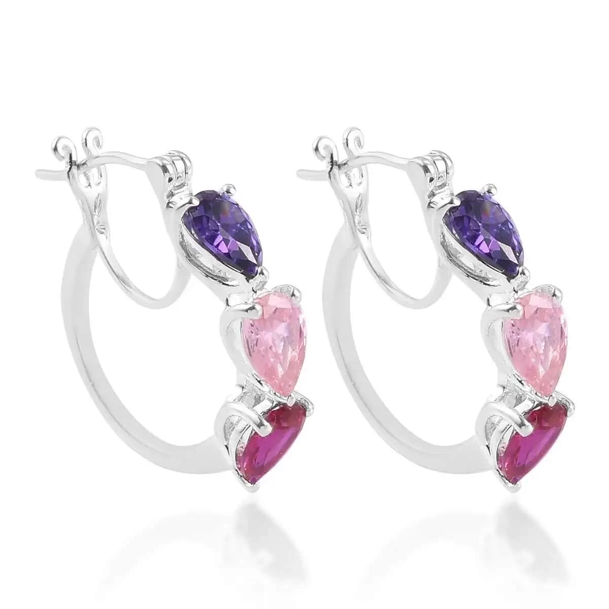 Simulated Multi Diamond Hoop Earrings In Sterling Silver, Silver Hoops For Women, Three Stone Jewelry 5.75 Ctw 8 Simulated Multi Diamond Hoop Earrings In Sterling Silver, Silver Hoops For Women, Three Stone Jewelry 5.75 Ctw - Image 6