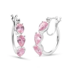 Simulated Pink Diamond Hoop Earrings In Sterling Silver