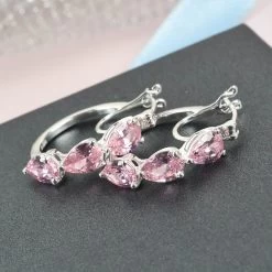Simulated Pink Diamond Hoop Earrings In Sterling Silver -Jewelry store 3593933 2