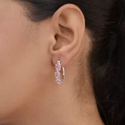 Simulated Pink Diamond Hoop Earrings In Sterling Silver -Jewelry store 3593933 3