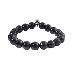 Shungite Beaded Stretch Bracelet With Dragon Charm In Black Oxidized Sterling Silver 133.50 Ctw -Jewelry store 3594848 2 1