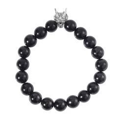 Shungite Beaded Stretch Bracelet With Dragon Charm In Black Oxidized Sterling Silver 133.50 Ctw -Jewelry store 3594848 3 1