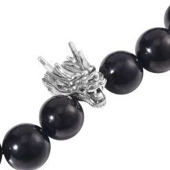 Shungite Beaded Stretch Bracelet With Dragon Charm In Black Oxidized Sterling Silver 133.50 Ctw -Jewelry store 3594848 4 1