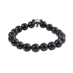 Shungite Beaded Stretch Bracelet With Elephant Charm In Black Oxidized Sterling Silver 107.00 Ctw -Jewelry store 3595100 2