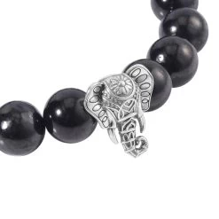 Shungite Beaded Stretch Bracelet With Elephant Charm In Black Oxidized Sterling Silver 107.00 Ctw -Jewelry store 3595100 4