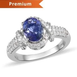 Tanzanite, Diamond Ring In Platinum Over Sterling Silver, Engagement Ring, Promise Rings For Women, Oval Engagement Ring 1.65 Ctw