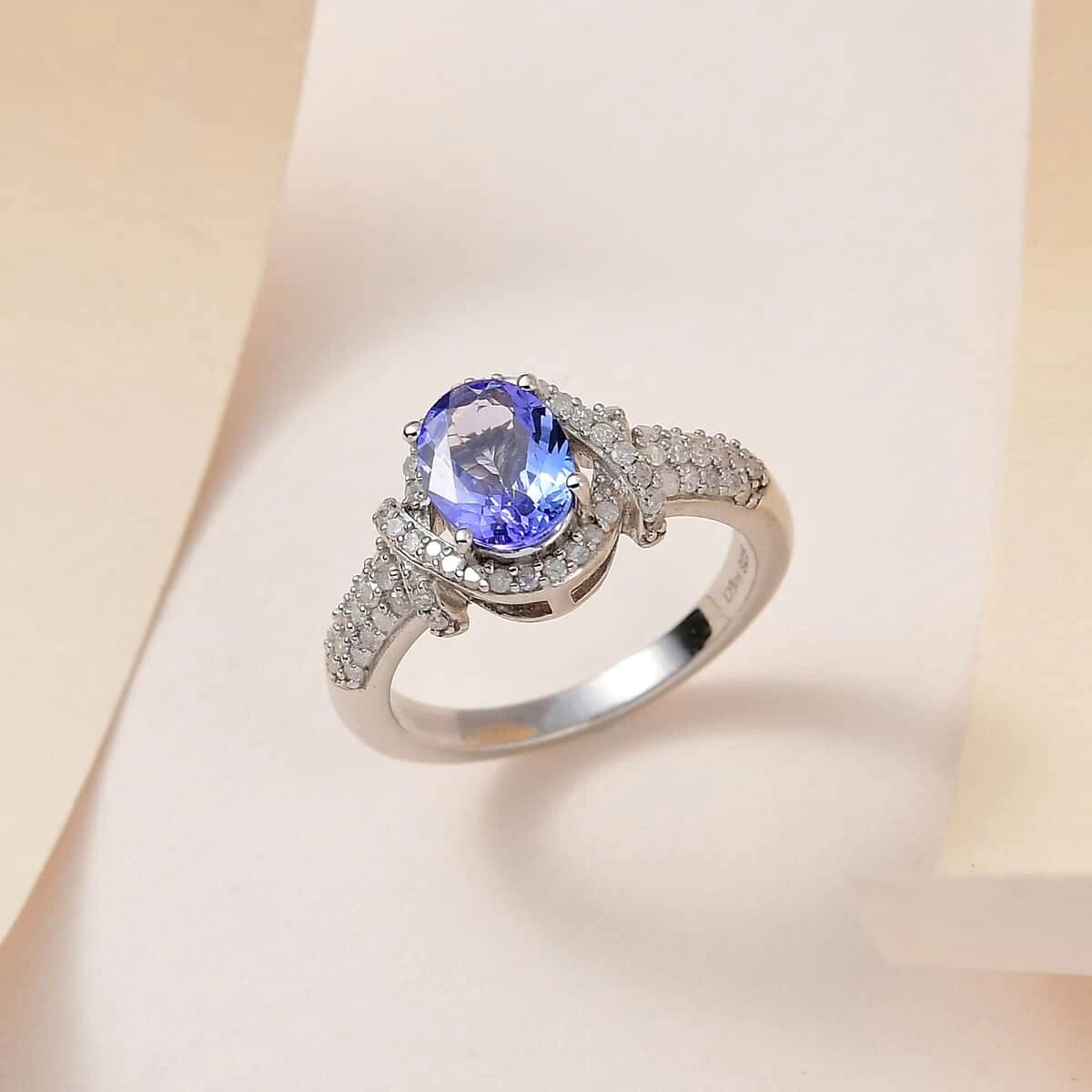 Tanzanite, Diamond Ring In Platinum Over Sterling Silver, Engagement Ring, Promise Rings For Women, Oval Engagement Ring 1.65 Ctw 4 Tanzanite, Diamond Ring In Platinum Over Sterling Silver, Engagement Ring, Promise Rings For Women, Oval Engagement Ring 1.65 Ctw - Image 2