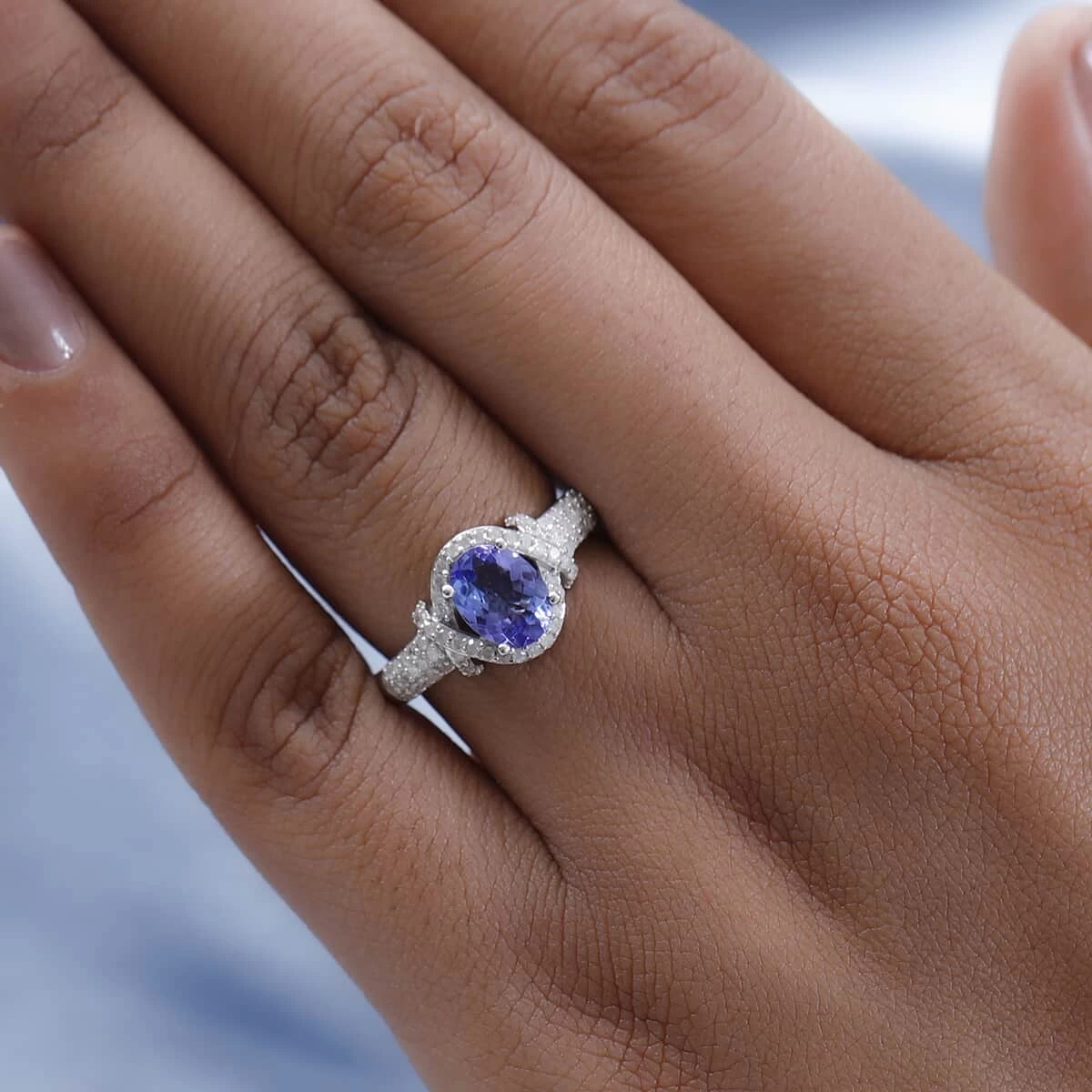 Tanzanite, Diamond Ring In Platinum Over Sterling Silver, Engagement Ring, Promise Rings For Women, Oval Engagement Ring 1.65 Ctw 5 Tanzanite, Diamond Ring In Platinum Over Sterling Silver, Engagement Ring, Promise Rings For Women, Oval Engagement Ring 1.65 Ctw - Image 3