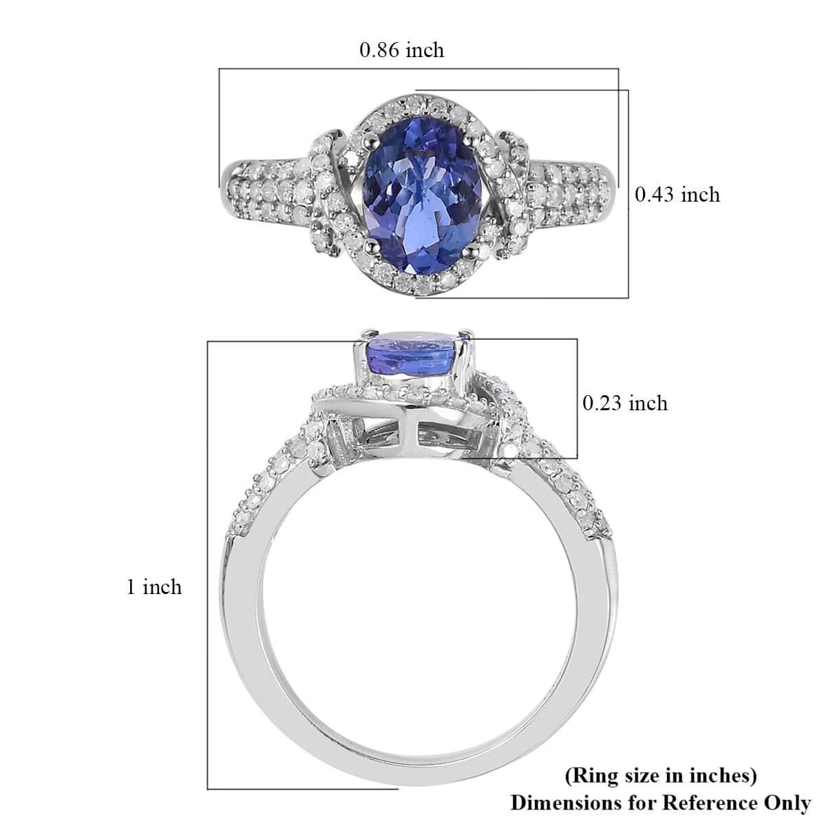 Tanzanite, Diamond Ring In Platinum Over Sterling Silver, Engagement Ring, Promise Rings For Women, Oval Engagement Ring 1.65 Ctw 8 Tanzanite, Diamond Ring In Platinum Over Sterling Silver, Engagement Ring, Promise Rings For Women, Oval Engagement Ring 1.65 Ctw - Image 6