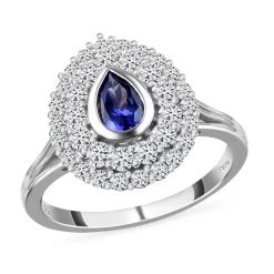 2.30 Ctw AAA Tanzanite And Zircon Ring In Platinum Over Sterling Silver