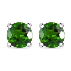 Natural Chrome Diopside Solitaire Stud Earrings In Platinum Over Sterling Silver 1.15 Ctw