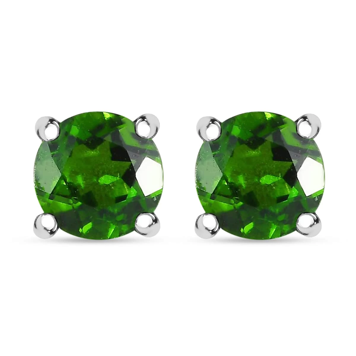 Natural Chrome Diopside Solitaire Stud Earrings In Platinum Over Sterling Silver 1.15 Ctw 3 Natural Chrome Diopside Solitaire Stud Earrings In Platinum Over Sterling Silver 1.15 Ctw