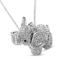 White And Black Austrian Crystal Elephant Pendant Necklace 24 Inches In Silvertone -Jewelry store 3637592 3