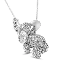 White And Black Austrian Crystal Elephant Pendant Necklace 24 Inches In Silvertone -Jewelry store 3637592 4