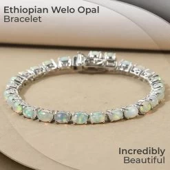 Ethiopian Opal Tennis Bracelet In Platinum Plated Sterling Silver, Premium Opal Bracelet, Silver Bracelet For Women (7.25 In) 8.75 Ctw -Jewelry store 3643423 1