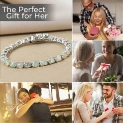 Ethiopian Opal Tennis Bracelet In Platinum Plated Sterling Silver, Premium Opal Bracelet, Silver Bracelet For Women (7.25 In) 8.75 Ctw -Jewelry store 3643423 3