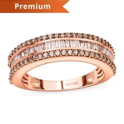 Natural Champagne Diamond Band Ring In Vermeil Rose Gold Over Sterling Silver 1.00 Ctw