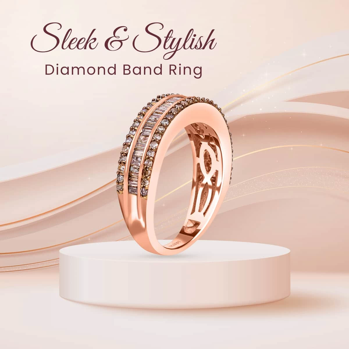 Natural Champagne Diamond Band Ring In Vermeil Rose Gold Over Sterling Silver 1.00 Ctw 4 Natural Champagne Diamond Band Ring In Vermeil Rose Gold Over Sterling Silver 1.00 Ctw - Image 2