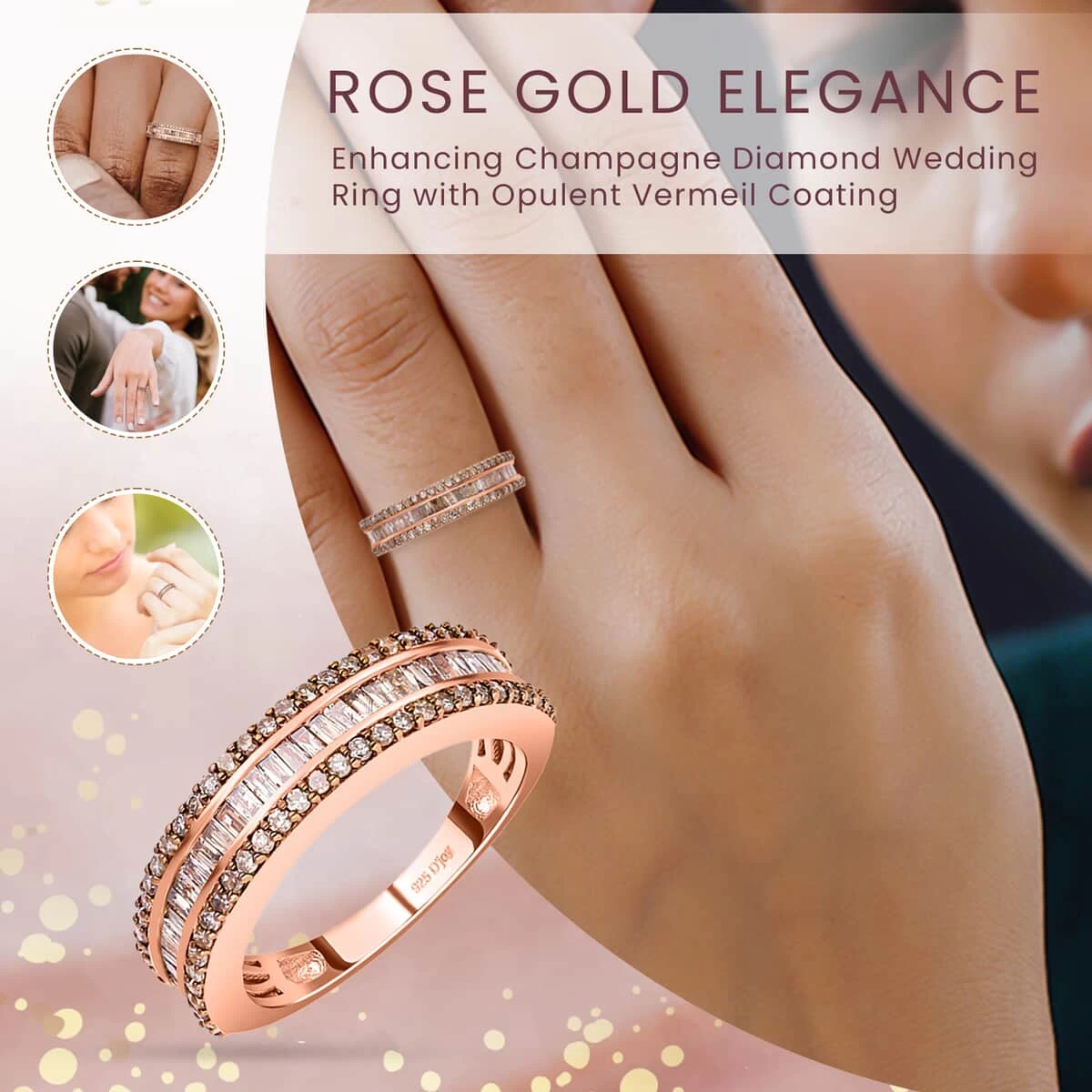 Natural Champagne Diamond Band Ring In Vermeil Rose Gold Over Sterling Silver 1.00 Ctw 5 Natural Champagne Diamond Band Ring In Vermeil Rose Gold Over Sterling Silver 1.00 Ctw - Image 3