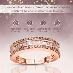 Natural Champagne Diamond Band Ring In Vermeil Rose Gold Over Sterling Silver 1.00 Ctw 14 Natural Champagne Diamond Band Ring In Vermeil Rose Gold Over Sterling Silver 1.00 Ctw -Jewelry store 3648107 4