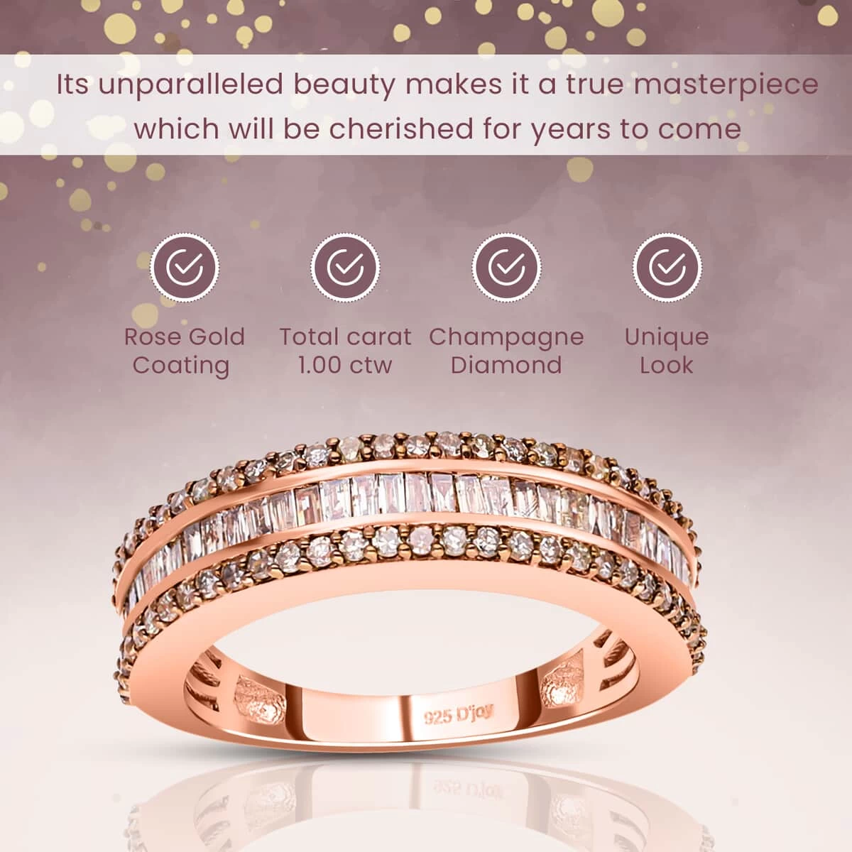 Natural Champagne Diamond Band Ring In Vermeil Rose Gold Over Sterling Silver 1.00 Ctw 7 Natural Champagne Diamond Band Ring In Vermeil Rose Gold Over Sterling Silver 1.00 Ctw - Image 5