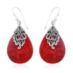 Sponge Coral Pear Shape Earrings In Sterling Silver