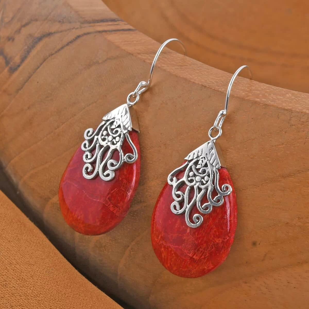 Sponge Coral Pear Shape Earrings In Sterling Silver 4 Sponge Coral Pear Shape Earrings In Sterling Silver - Image 2
