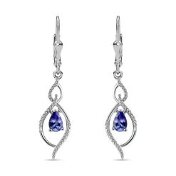 Tanzanite Drop Dangle Earrings In Platinum Plated Sterling Silver, Tanzanite Earrings For Women, Wedding Gifts For Women 0.65 Ctw
