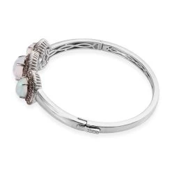 Ethiopian Welo Opal And Natural Champagne Diamond Bangle Bracelet In Platinum Over Sterling Silver (7.25 In) 6.35 Ctw -Jewelry store 3672582 3