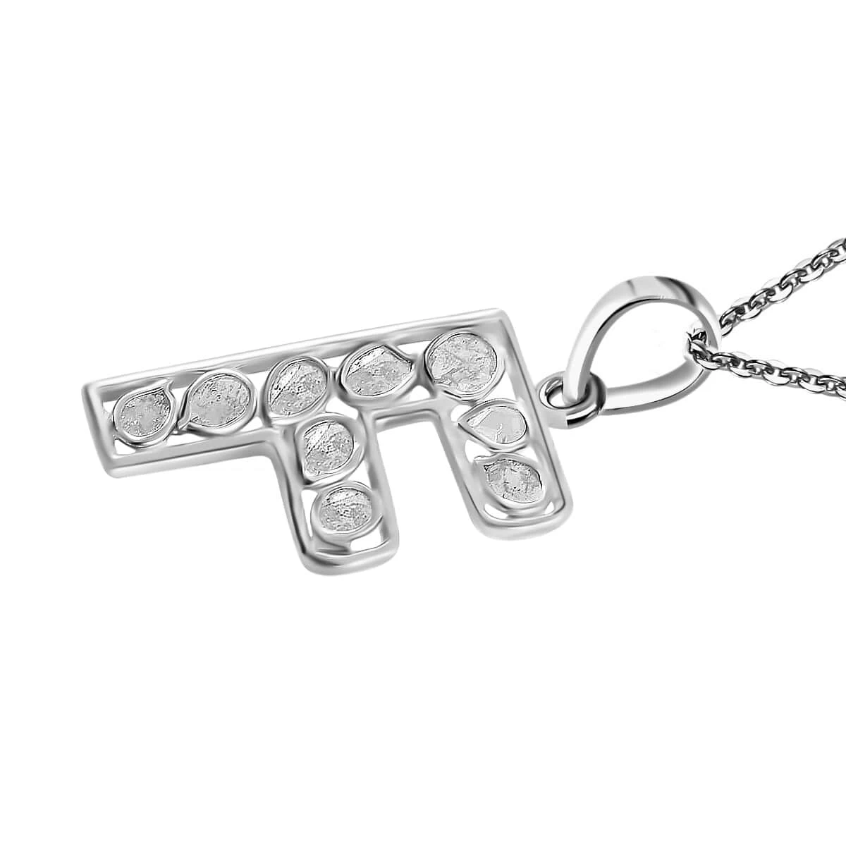 Artisan Crafted Polki Diamond Pendant Necklace, Initial F Pendant Necklace, 20 Inch Necklace In Platinum Over Sterling Silver, Polki Diamond Jewelry 0.50 Ctw 6 Artisan Crafted Polki Diamond Pendant Necklace, Initial F Pendant Necklace, 20 Inch Necklace In Platinum Over Sterling Silver, Polki Diamond Jewelry 0.50 Ctw - Image 4
