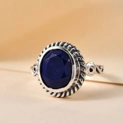 Artisan Crafted Lapis Lazuli Solitaire Ring In Sterling Silver 3.00 Ctw -Jewelry store 3695804 4