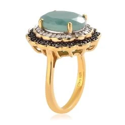 Grandidierite, Natural Champagne And White Diamond Double Halo Ring In Rhodium And Vermeil Yellow Gold Over Sterling Silver 5.65 Ctw 11 Grandidierite, Natural Champagne And White Diamond Double Halo Ring In Rhodium And Vermeil Yellow Gold Over Sterling Silver 5.65 Ctw -Jewelry store 3727765 3