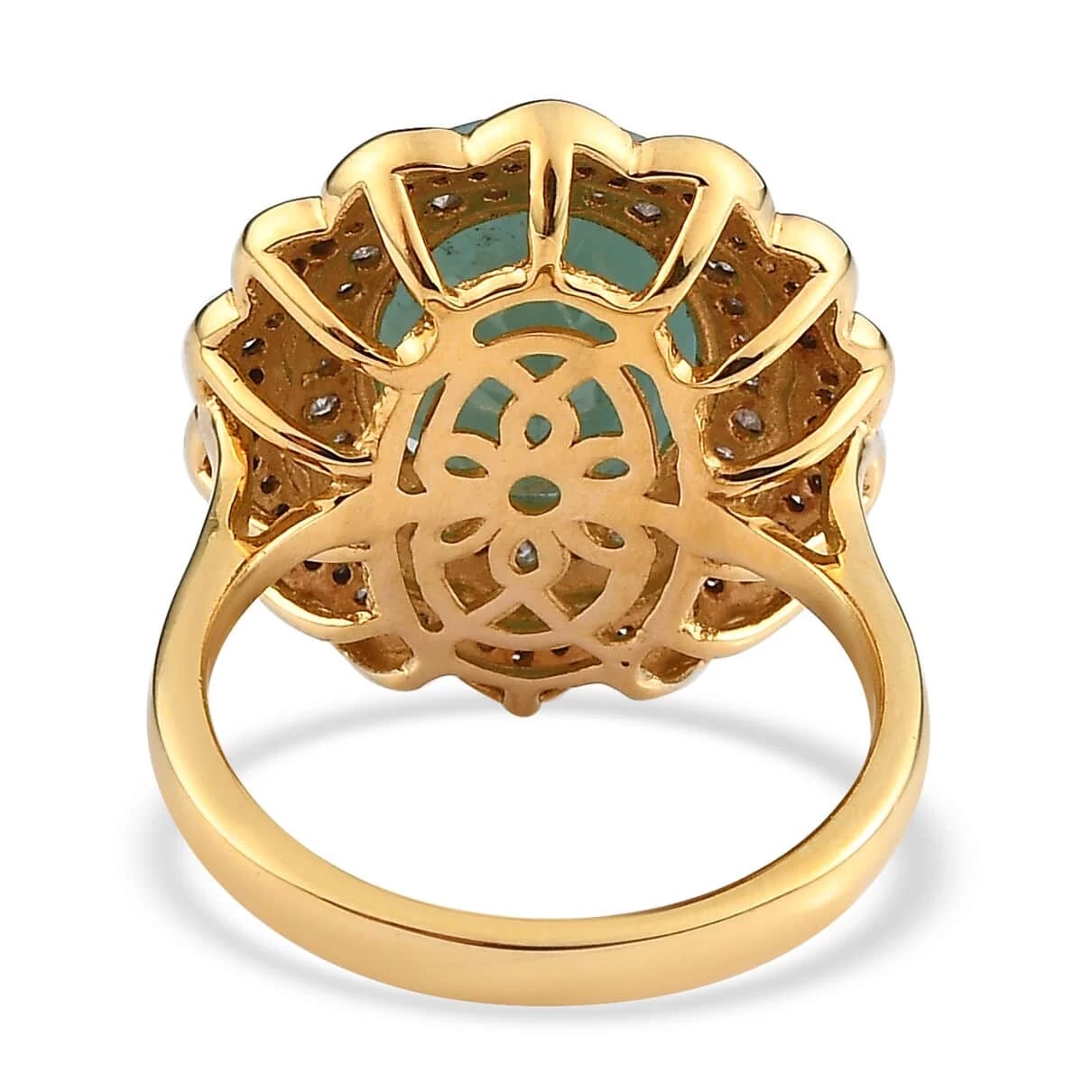 Grandidierite, Natural Champagne And White Diamond Double Halo Ring In Rhodium And Vermeil Yellow Gold Over Sterling Silver 5.65 Ctw 7 Grandidierite, Natural Champagne And White Diamond Double Halo Ring In Rhodium And Vermeil Yellow Gold Over Sterling Silver 5.65 Ctw - Image 5