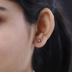 Tanzanite Solitaire Stud Earrings In Platinum Over Sterling Silver 0.65 Ctw -Jewelry store 3785144 2