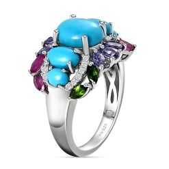 Sleeping Beauty Turquoise And Multi Gemstone Ring In Platinum Over Sterling Silver 4.60 Ctw 12 Sleeping Beauty Turquoise And Multi Gemstone Ring In Platinum Over Sterling Silver 4.60 Ctw -Jewelry store 3790835 3