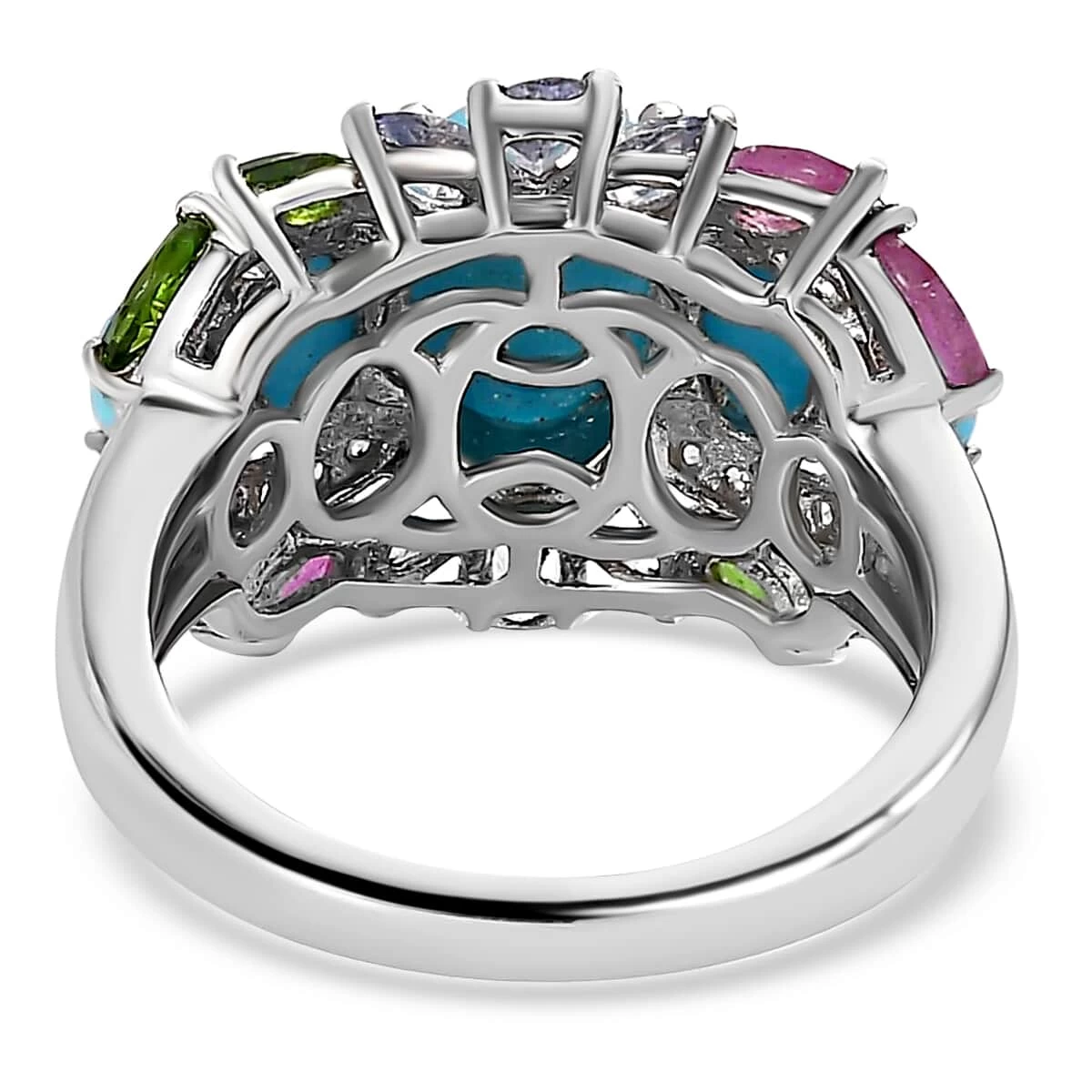 Sleeping Beauty Turquoise And Multi Gemstone Ring In Platinum Over Sterling Silver 4.60 Ctw 7 Sleeping Beauty Turquoise And Multi Gemstone Ring In Platinum Over Sterling Silver 4.60 Ctw - Image 5