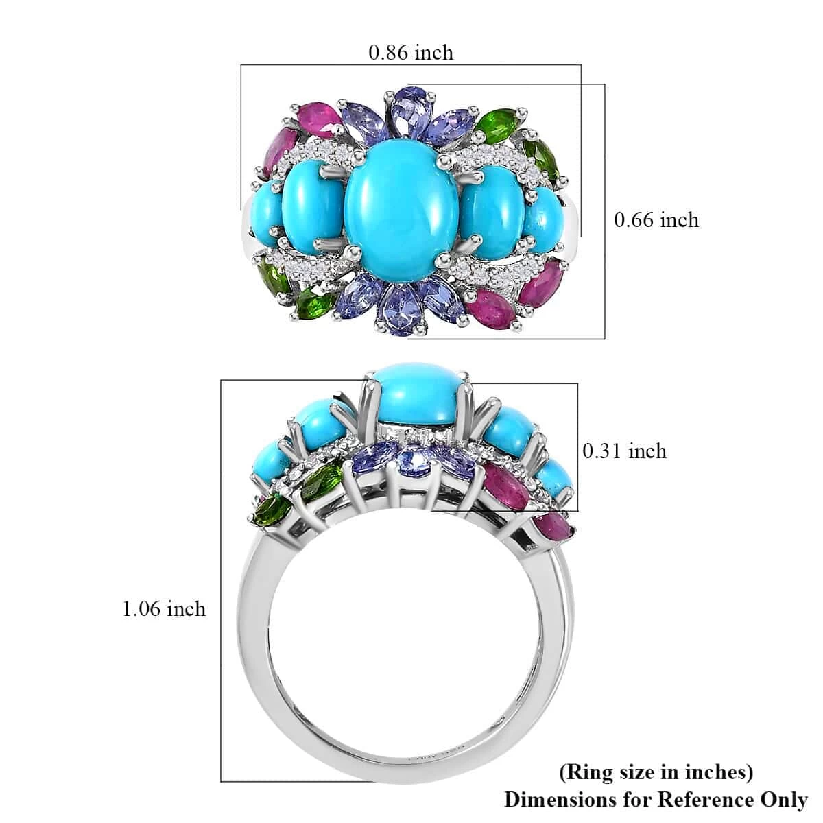 Sleeping Beauty Turquoise And Multi Gemstone Ring In Platinum Over Sterling Silver 4.60 Ctw 8 Sleeping Beauty Turquoise And Multi Gemstone Ring In Platinum Over Sterling Silver 4.60 Ctw - Image 6