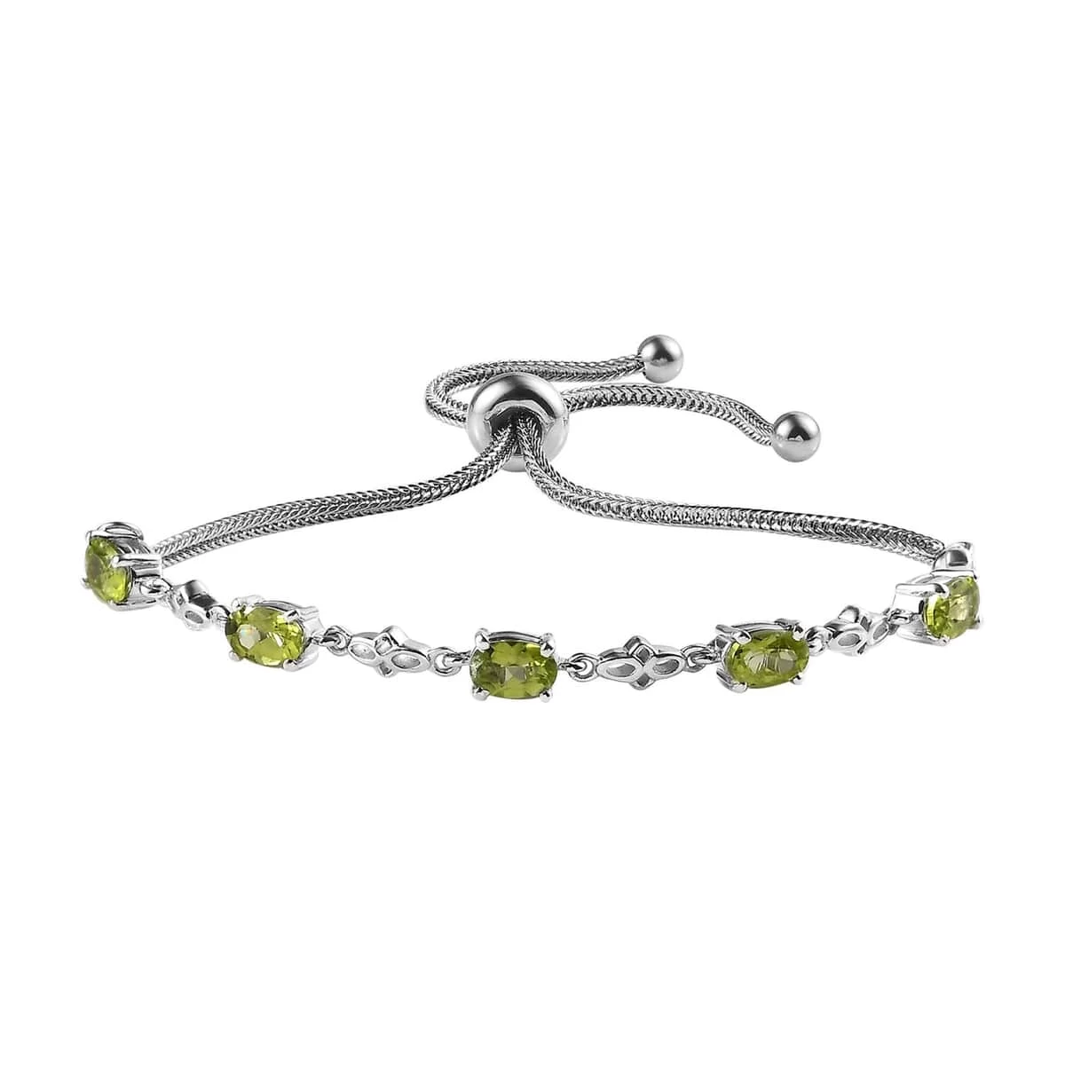 Peridot Bolo Bracelet In Platinum Over Sterling Silver 2.50 Ctw 3 Peridot Bolo Bracelet In Platinum Over Sterling Silver 2.50 Ctw