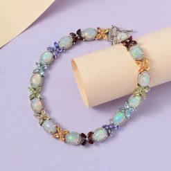 Premium Ethiopian Welo Opal Bracelet, Multi Gemstone Bracelet, Platinum Over Sterling Silver Bracelet, Floral Bracelet, Colorful Jewelry (7.25 In) 11.85 Ctw -Jewelry store 3810319 1