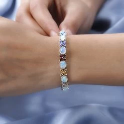 Premium Ethiopian Welo Opal Bracelet, Multi Gemstone Bracelet, Platinum Over Sterling Silver Bracelet, Floral Bracelet, Colorful Jewelry (7.25 In) 11.85 Ctw -Jewelry store 3810319 2