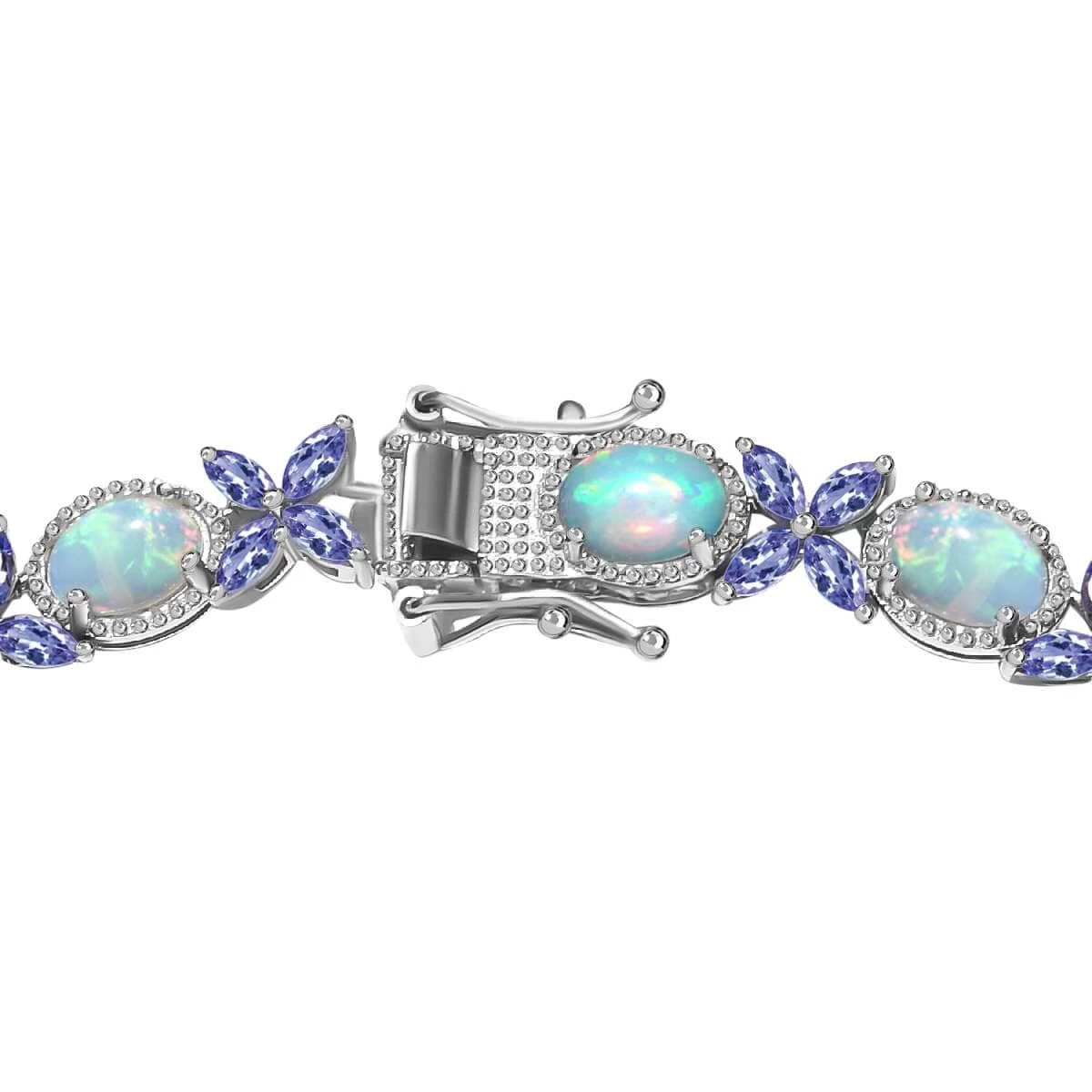Premium Ethiopian Welo Opal And Tanzanite Bracelet In Platinum Over Sterling Silver (8.00 In) 11.35 Ctw 7 Premium Ethiopian Welo Opal And Tanzanite Bracelet In Platinum Over Sterling Silver (8.00 In) 11.35 Ctw - Image 5